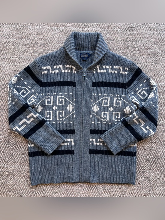 Pendleton Sweaters - Pendleton Westerley 100% Lambswool Full Zip Sweater Gray Fair Isle Large